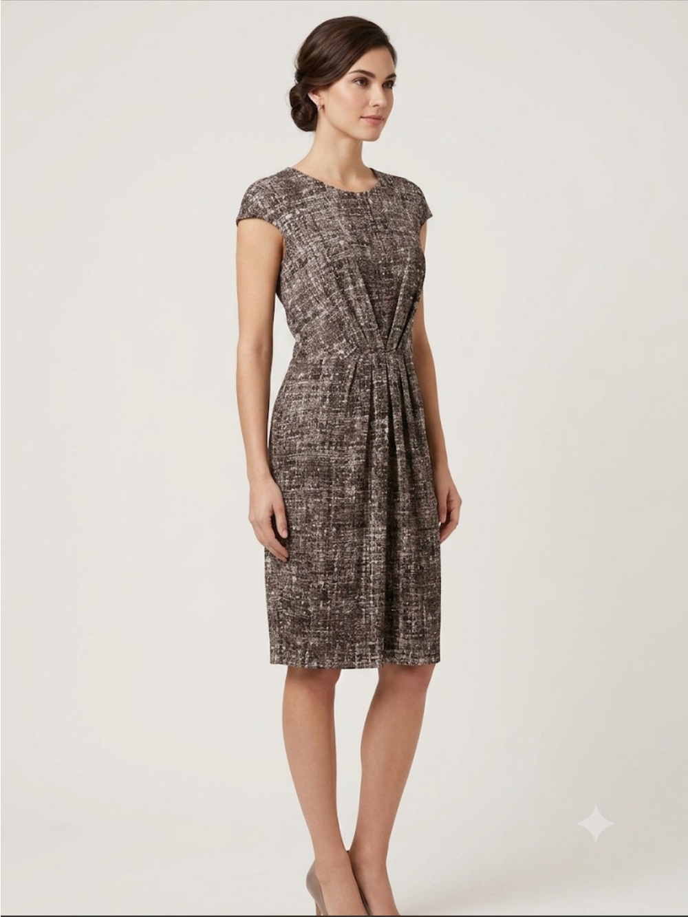 Max Mara Cap-Sleeve Brown Textured Sheath Dress